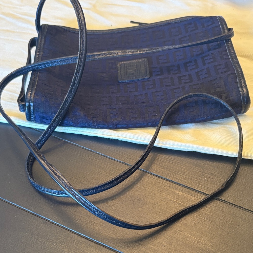Fendi Navy Zucchino Canvas Crossbody with Tonal FF - Picture 6 of 8